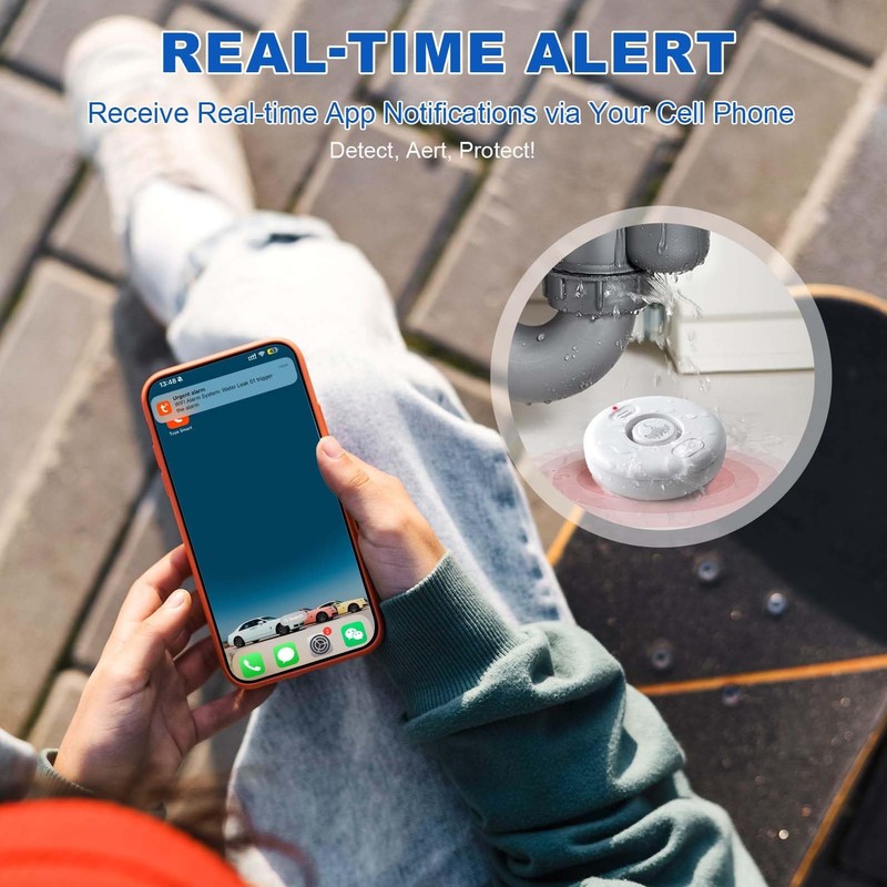 WiFi Water Leak Detectors 5 Pack, 120dB Adjustable Loud Water