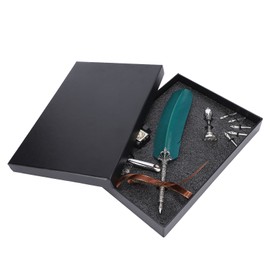 Quill Pen Set Feather Writing Dip Pen Stamp Students Teacher Antique Calligraphy Vintage GiftGreen