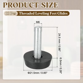 PATIKIL 10pcs M6x24.5mm Screw Adjustable Legs Height Adjustment Glide Furniture Leg Protectors for Table Chair Cabinet Patio Furniture