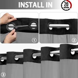YellyHommy No Hook Shower Curtain with Snap in Liner Set Less Time Black Waffle Shower Curtain for Bathroom 87" L x 72" W