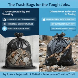 T.FORING 50-55 Gallon Black Trash Bags 120 Count - 40''x50'' Extra Large 50+ Gallon Garbage Bags,Unscented Strong Huge Can Liners for Construction Industrial Yard Outdoor Commercial