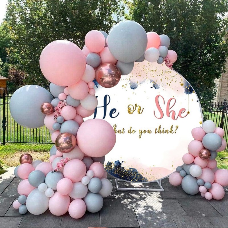 OERJU 7.2x7.2ft Navy and Blush Gender Reveal Round Backdrop Pink