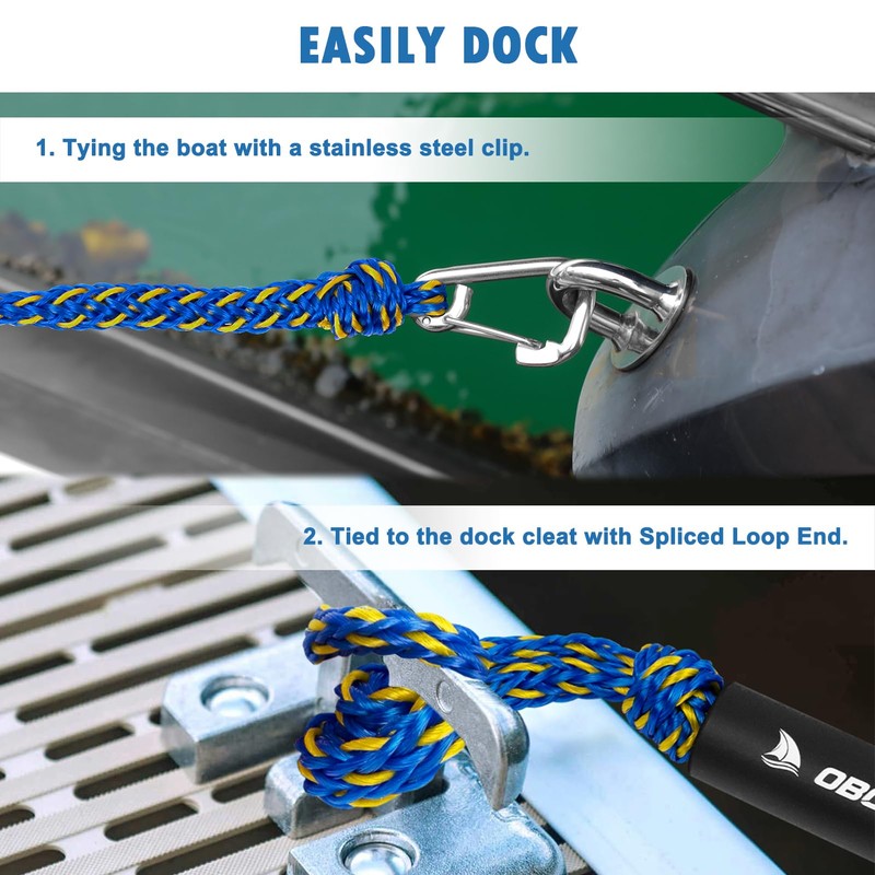 Obcursco Premium PWC Dock Lines, Heavy Duty Braided Line, Marine