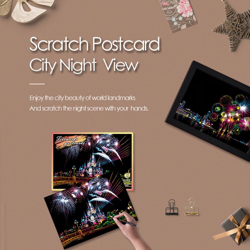 12 Pieces Scratch Art Paper Rainbow Painting Sketch City Series