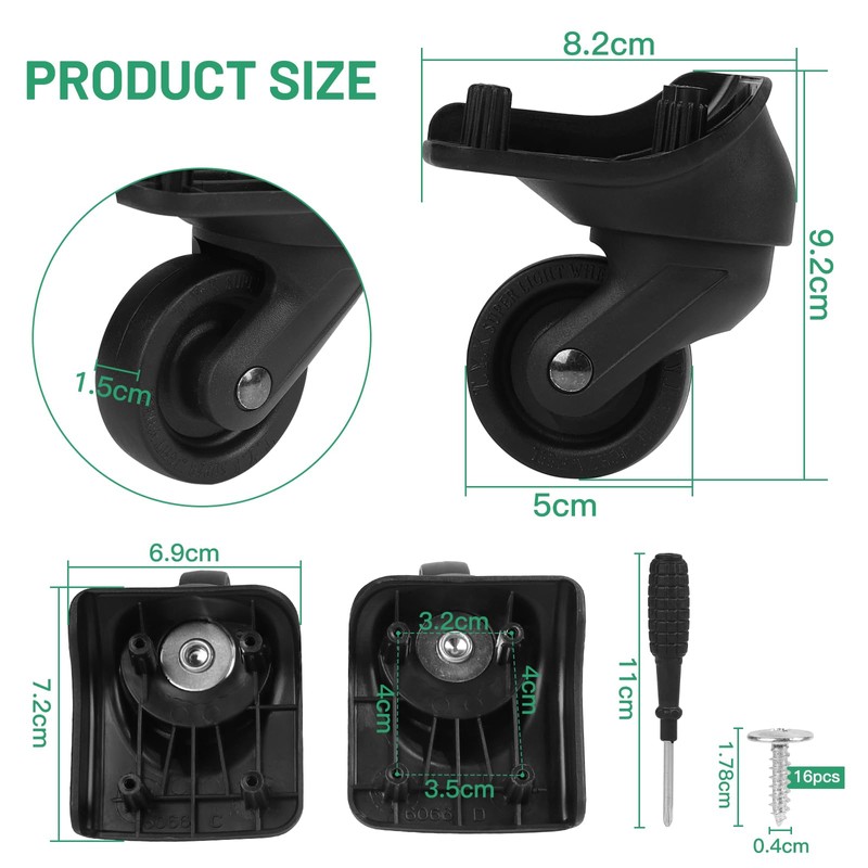 lalago 2 Pairs Replacement Wheels for Suitcase, Suitcase Replacement Double