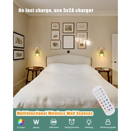 Shenmoyl Vintage Battery Operated Wall Sconce with Green Tulip Glass Lampshade 5000 mAh Rechargeable Battery Powered Wall Light with Remote Control for Bedside Bedroom Doorway, Set of 2