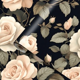 HOMETITUTE Pink Rose Wallpaper Black Backdrop Peel and Stick Contact Paper Self Adhesive Removable Counter Peel and Stick Wall Paper for Countertop Cabinet Home Wall Decor 15.7"x39.4"