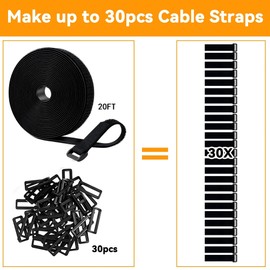 OljezziYa 20Ft x 1" Adjustable Cable Straps with 30 Buckles, Hook and Loop Straps, Reusable Nylon Cable Ties for Cord Organiser, Organizer, Cable Tidy, Free Cut Length, Black