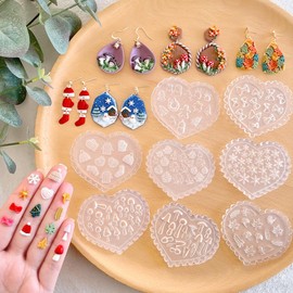 KEOKER Christmas and Fall Polymer Clay Molds, Polymer Clay Silicone Molds, Polymer Clay Mini Molds, 8pcs Earring Molds for Polymer Clay, Polymer Clay Molds for Jewelry(Substitute Micro Clay Cutters)