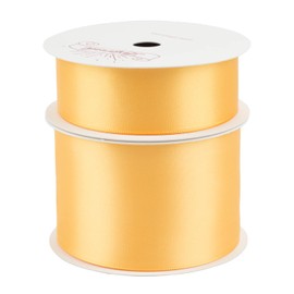 Zofrud 2 Rolls of Yellow Gold Double Faced Satin Ribbon - 18 Meters Total (25mm and 50mm x 9M) - Ideal for Crafts, Gift Wrapping, and Weddings