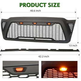 2005 Front Grille Compatible with 2005-2011 Tacoma Mesh Grille with 3 LED Lights Front Hollow Grill ABS Replacement Matte Black Grill