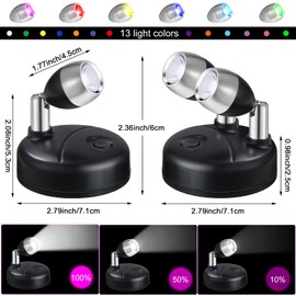 4 Pcs Dual Head RGB Spotlight and 4 Pcs Single Head Battery Operated Accent Lights, Spotlights Indoor LED Puck with Remote Stick on Wall Lights for Artwork Picture Painting(Black)