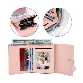 RRANCharltu Women's Leather Purse Small Purse Women's Small Purse with Zip Coin Compartment Mini Purse with Many Compartments, pink, S, Classic