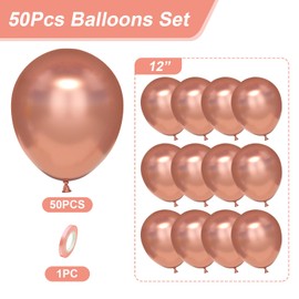 Unisun Metallic Rose Gold Balloons, 50Pcs 12 Inch Chrome Rose Gold Balloons, Latex Rose Gold Balloons for Women Men Boys Birthday Party Wedding Engagement Graduation Anniversary Decorations