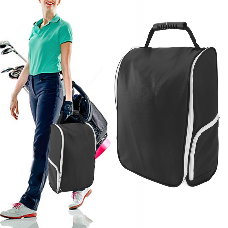 Golf Shoe Bag Convenient PU Leather Black Waterproof Dustproof Sport