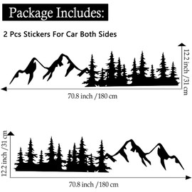Riloer Set of 2 Universal PVC Stickers for Car, Truck, Pickup, Jeep, RV, SUV, Boat, Mountains and Tree, Waterproof Decorative Stickers, Black/White