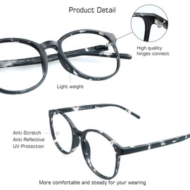 VisionGlobal Blue Light Blocking Glasses for Women/Men, Anti Eyestrain, Computer Reading, TV Glasses, Stylish Oval Frame, Anti Glare (Gray, +1.25 Magnification)
