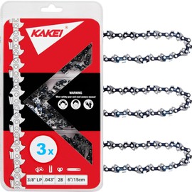 KAKEI 6 Inch Chainsaw Chain 3/8" LP Pitch .043" Gauge 28 Drive Links Fits Milwaukee M12 FUEL, Kobalt KPS1024A-03, Remington RM0612P, Craftsman CMCCSL621D1 (3 Chains) - Semi Chisel
