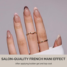 MelodySusie Short Almond Coffee Brown French Nails Tips - 160Pcs 16 Sizes Soft Gel False Nails, No File Needed Pre-Base Coated, Natural White & Pink Long-Lasting Manicure for DIY Nails Salon