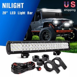 Nilight 1PCS 20" 126W Combo LED Light Bar Spot Flood OffRoad FOR JEEP ATV with WIRE Kit