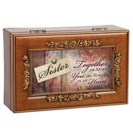 Cottage Garden Sister Always in My Heart Woodgrain Embossed Rose Petite Music Box Plays That's What Friends are for