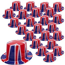 Toyland® Pack of 24 - Plastic Union Jack Top Hats - One Size - British Fancy Dress - British Celebrations