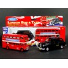 London Double Decker Red Bus and Black Taxi Models (Pull