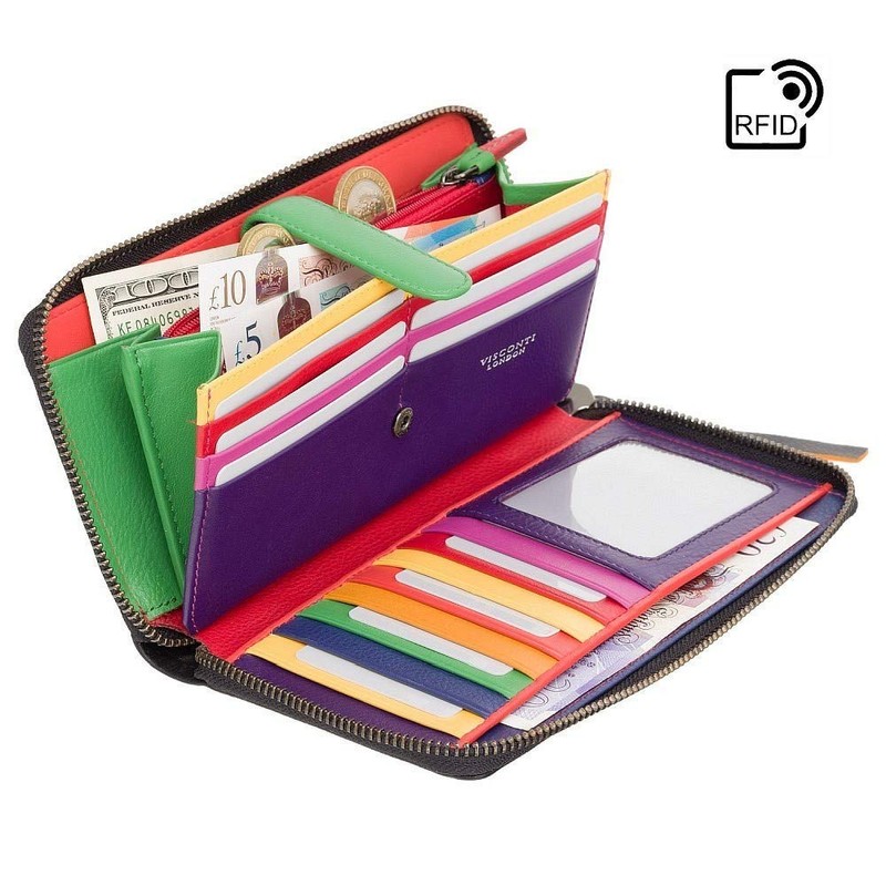 VISCONTI 'Passion' Large Wallet with Zip and Colourful Hearts RFID
