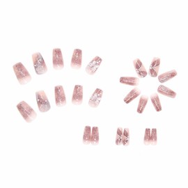 24Pcs Press on Nails Long Coffin Fake Nails Artificial Glossy Rose False Nails Full Cover Fake Nail Glue on Nail for Women with Flower Design Removable Acrylic Nail Daily Wear DIY Design