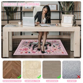 Office Chair Mat for Hardwood Floor 36"X 48" Office Rugs for Rolling Chairs Computer Desk Chair Non-Slip Boho Floral Protector Mats for Hard Floor & Tile Floor Decor