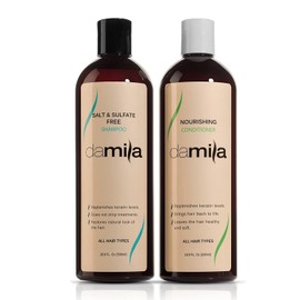 Damila Salt & Sulfate Free Shampoo & Conditioner for Keratin and Color Treated Hair - Professional Keratin Value Pack for Damaged, Frizzy, Curly, Dry & Thin Hair - Shampoo Sin Sal - 16.9 Fl Oz