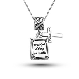 SBI Jewelry Holy Bible Cross Necklace Women With God all things are possible Pendant Dangle Family Christmas Birthday Anniversary