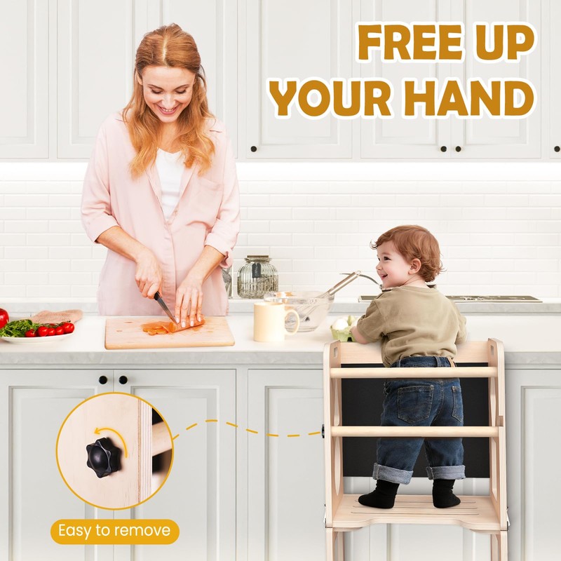 4-in-1 Toddler Kitchen Step Stool, Foldable Learning Standing Tower with