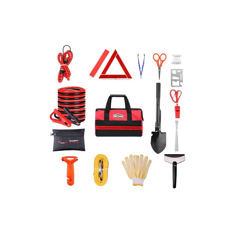 Car Roadside Emergency Kit with Jumper Cables, Auto Road Side