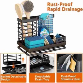 NEW Kitchen Caddy Sink Organizer, Stainless Steel Sink Caddy Sponge Holder Black