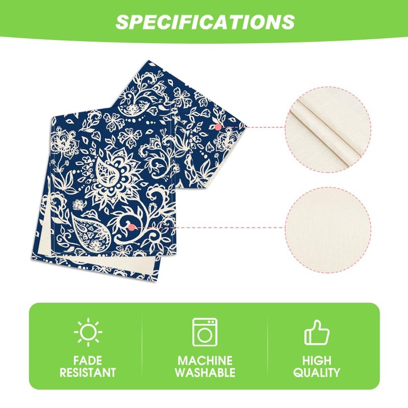 Artoid Mode Blue Floral Paisley Table Runner, Seasonal Spring Kitchen