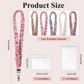 5PCS Stretchy Scrunchie Lanyards for ID Badges Keys with 10 Acrylic Badge Holders, Cute Neck Keychain with Clip for Teacher Nurses School Office