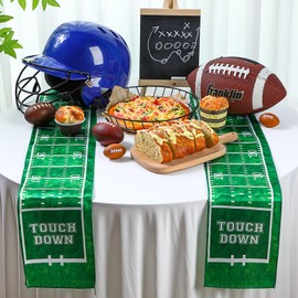 Mindsoft 6 Pcs Football Party Table Runner 60 x 6 Inch Touchdown Football Ribbon Tablecloth Runner Sports Green Football Field Aisle Table Runner for Football Party Dining Room (Touchdown)