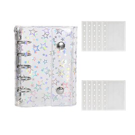 BaraRose Transparent Seal Pad Binder Clear Binder Star Refillable Travel 5 Hole Card Storage Plycra PVC Waterproof Organizer Accessories Organizer for Girls