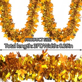 Thanksgiving Tinsel Garland - 33 Ft Shiny Metallic Tree Fall Garland Glitter Tinsel Hanging Twist Hanging Decorations for Thanksgiving Party Holiday Supplies (Bronze Gold)
