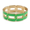 Oval Shape Neon Green Enamel Link Hinged Bangle Bracelet In