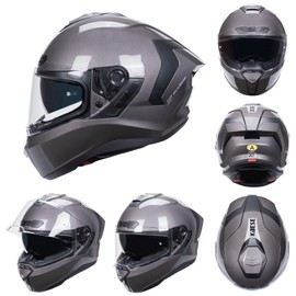 LNCHAO Motorcycle Helmets Dual Visor Full Face Helmet for Adults Youth Men & Women,ECE and DOT Approved Motorbike Street Bike Racing Helmet with Tinted Visor (X-Large,Metal Gray)