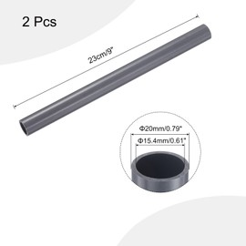 sourcing map PVC Rigid Tube Round Pipe Tubing Hardware Tubing 15.4mm ID 20mm OD 9" Length Light Grey High Impact for Water Pipe, Crafts, Cable Sleeve 2pcs