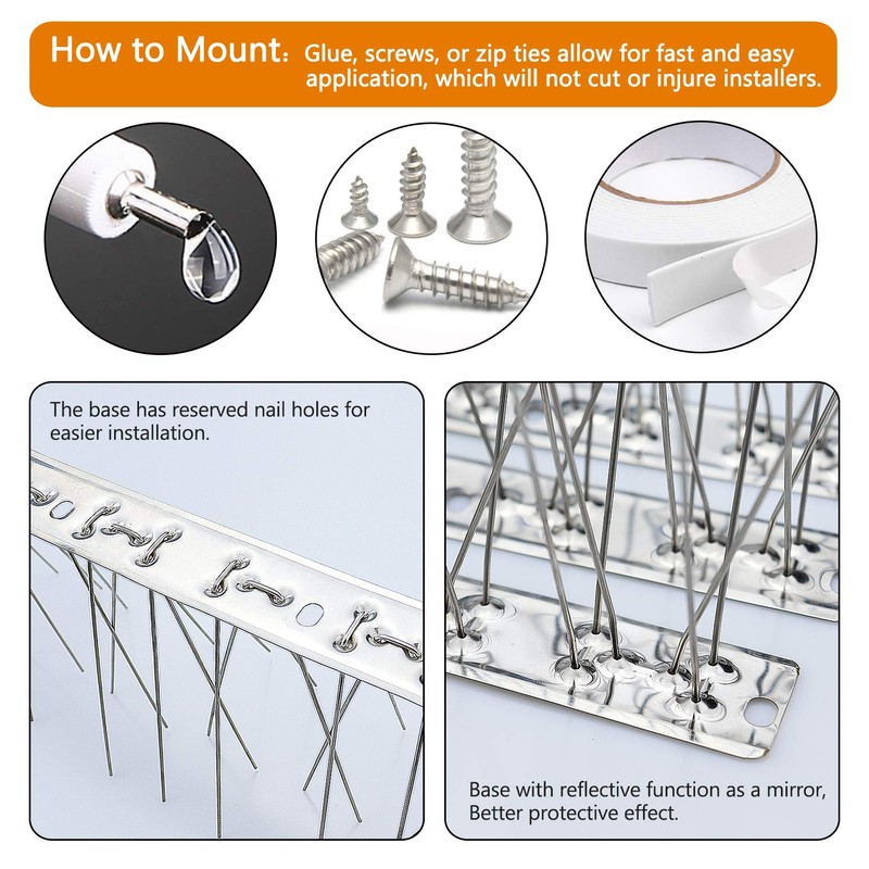 QIEGL Bird Spikes 304 Stainless Steel for Coverage 30Ft 28pcs