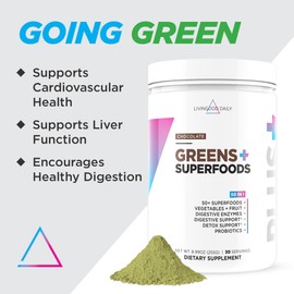 Livingood Daily Greens & Superfood Powder, Super Greens for Gut Health, Green Juice Powder with Spirulina, Chlorella, and Digestive Enzymes, Probiotics for Digestive Support, Chocolate, 30 Servings