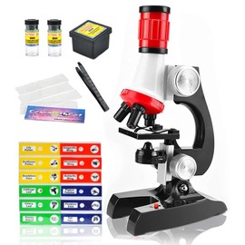 Science Kits for Kids - Beginner Microscope with LED 100X 400X and 1200X, Include Sample Prepared Slides 12pc, Educational Toy Birthday Valentine's Day Gift for Children