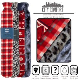 CityComfort Extra Long Hot Water Bottle with Soft Fleece Cover 2L Full Body Hot Water Bottle - Random Selection