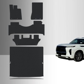 TOUGHPRO Full Set Floor + 3rd Row Down Cargo Mat Accessories Set for Infiniti QX80 2nd Row Bucket Seating with Console All Weather Heavy Duty (Made in USA) Black Rubber 2025