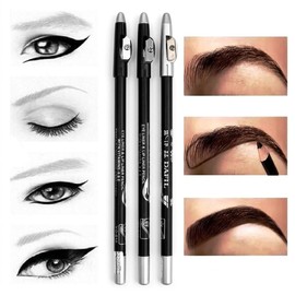 3‑Pack Black Eyebrow & Eyeliner Pencils with Sharpener – Waterproof, Long‑Lasting, Smudge‑Proof Ultra‑Fine Eye Makeup