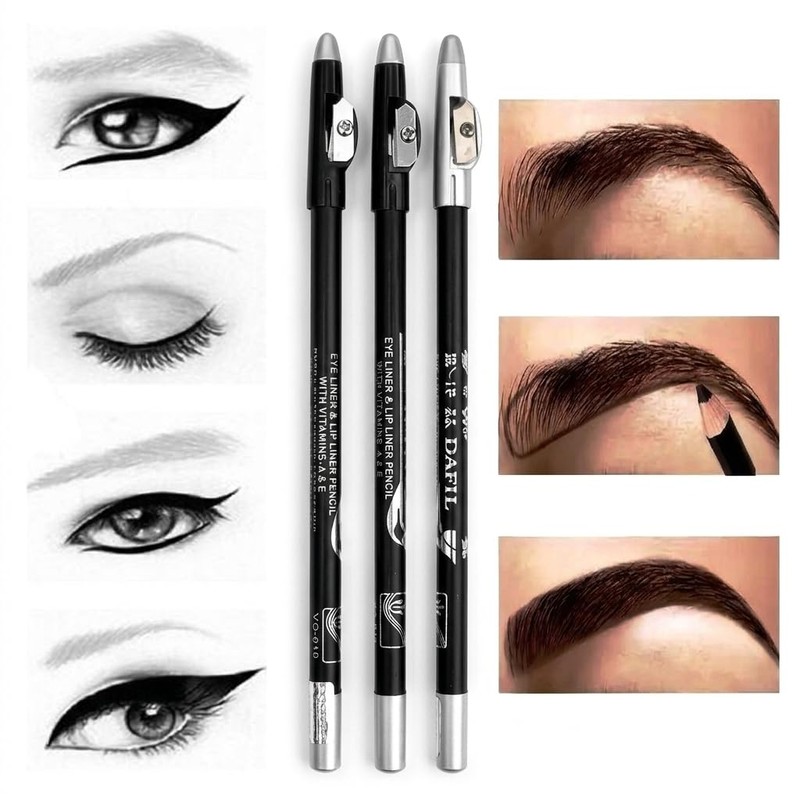 3‑Pack Black Eyebrow & Eyeliner Pencils with Sharpener – Waterproof,